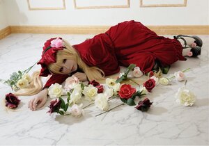 Rating: Safe Score: 0 Tags: 1girl blonde_hair flower hair_ornament lips long_hair red_dress red_flower red_rose rose shinku solo thorns white_flower white_rose User: admin