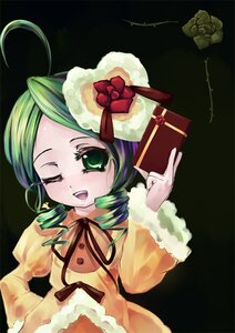 Rating: Safe Score: 0 Tags: 1girl ahoge box cake drill_hair gift gift_box green_eyes green_hair heart holding_gift image kanaria long_sleeves one_eye_closed open_mouth ribbon rose simple_background smile solo twin_drills upper_body User: admin