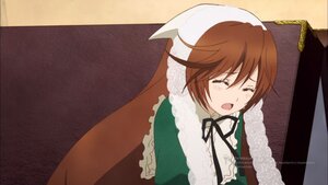 Rating: Safe Score: 0 Tags: 1boy black_ribbon blush brown_hair closed_eyes dress green_dress image long_sleeves neck_ribbon open_mouth ribbon solo suiseiseki tears User: admin