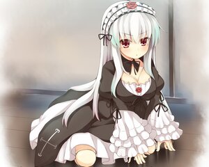 Rating: Safe Score: 0 Tags: 1girl blush breasts cleavage doll_joints dress flower frills gothic_lolita hairband image juliet_sleeves large_breasts lolita_fashion lolita_hairband long_hair long_sleeves looking_at_viewer medium_breasts red_eyes red_flower red_rose ribbon rose silver_hair sitting solo suigintou very_long_hair wooden_floor User: admin