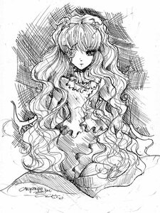 Rating: Safe Score: 0 Tags: 1girl dress flower frills greyscale hair_ornament image kirakishou long_hair long_sleeves looking_at_viewer monochrome solo traditional_media very_long_hair wavy_hair User: admin