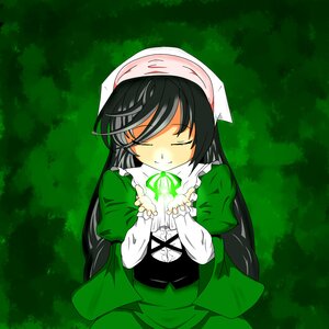 Rating: Safe Score: 0 Tags: 1girl auto_tagged bangs black_hair closed_eyes closed_mouth dress green_dress image long_hair long_sleeves smile solo suiseiseki User: admin