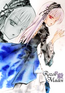 Rating: Safe Score: 0 Tags: 1girl bangs character_name dress flower frills hairband image long_hair long_sleeves looking_at_viewer ribbon rose solo suigintou traditional_media User: admin