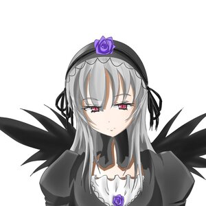 Rating: Safe Score: 0 Tags: 1girl black_wings detached_collar dress flower hairband image long_hair long_sleeves looking_at_viewer pink_eyes rose silver_hair simple_background solo suigintou upper_body white_background wings User: admin