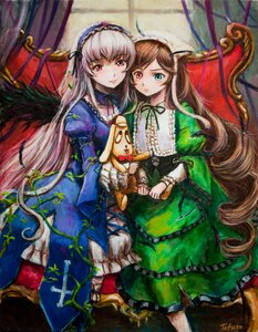 Rating: Safe Score: 0 Tags: 2girls blush bow bowtie brown_hair commentary_request dress drill_hair feathers flower frills green_eyes hairband hat heterochromia image long_hair long_sleeves looking_at_viewer multiple_girls oil_painting_(medium) painting_(medium) pair plant red_eyes ribbon rozen_maiden siblings signature silver_hair sisters sitting smile stuffed_animal suigintou suiseiseki tafuto traditional_media very_long_hair vines white_hair wings User: admin