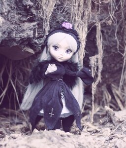 Rating: Safe Score: 0 Tags: 1girl blurry blurry_foreground depth_of_field doll dress flower hairband long_hair long_sleeves looking_at_viewer motion_blur outdoors purple_eyes solo standing suigintou white_hair wings User: admin