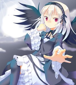 Rating: Safe Score: 0 Tags: 1girl black_legwear black_ribbon black_wings closed_mouth dress feathered_wings feathers frills gothic_lolita hairband image lolita_fashion long_hair long_sleeves looking_at_viewer neck_ribbon red_eyes ribbon silver_hair solo suigintou thighhighs wings User: admin