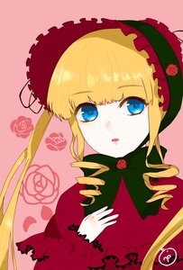 Rating: Safe Score: 0 Tags: 1girl bangs blonde_hair blue_eyes bonnet bow dress drill_hair flower image long_hair long_sleeves looking_at_viewer open_mouth pink_background pink_rose red_flower red_rose rose shinku sidelocks simple_background solo twin_drills upper_body User: admin
