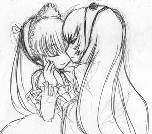 Rating: Safe Score: 0 Tags: 2girls blush closed_eyes dress frills greyscale hairband hand_on_another's_cheek hand_on_another's_face image kiss long_hair long_sleeves monochrome multiple_girls pair shinku simple_background sisters smile suigintou white_background yuri User: admin