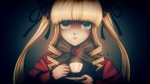 Rating: Safe Score: 0 Tags: 1girl blonde_hair blue_eyes bow cup drill_hair flower image long_hair long_sleeves looking_at_viewer ribbon rose shinku sidelocks solo teacup upper_body User: admin