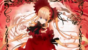 Rating: Safe Score: 0 Tags: 1girl :o blonde_hair blue_eyes bonnet bow bowtie capelet dress flower image long_hair looking_at_viewer red_dress shinku solo twintails User: admin