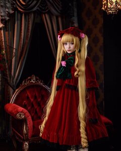 Rating: Safe Score: 0 Tags: 1girl blonde_hair blue_eyes bow curtains dress flower long_hair looking_at_viewer red_dress rose shinku sitting solo twintails very_long_hair User: admin