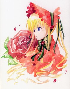Rating: Safe Score: 0 Tags: 1girl agahari blonde_hair blue_eyes bonnet bow bowtie commentary_request dress drill_hair flower green_bow green_neckwear image long_hair long_sleeves marker_(medium) petals profile red_flower red_rose ribbon rose rozen_maiden shinku simple_background solo traditional_media upper_body very_long_hair white_background User: admin