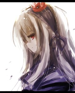 Rating: Safe Score: 0 Tags: 1girl bangs blush closed_mouth eyebrows_visible_through_hair hair_ribbon hairband image letterboxed long_hair petals profile red_eyes ribbon silver_hair simple_background solo suigintou upper_body white_background User: admin