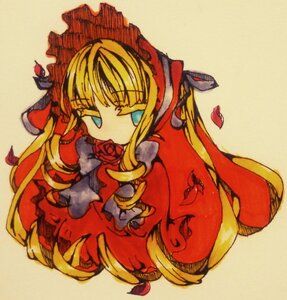 Rating: Safe Score: 0 Tags: 1girl auto_tagged blonde_hair blue_eyes bonnet bow dress flower frills full_body image long_hair long_sleeves petals red_dress red_flower red_rose rose shinku simple_background solo traditional_media twintails yellow_background User: admin