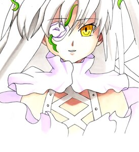 Rating: Safe Score: 0 Tags: 1girl bandages gloves hand_on_own_cheek image kirakishou leaf long_hair looking_at_viewer parted_lips solo veil white_hair yellow_eyes User: admin