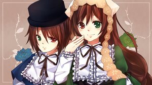 Rating: Safe Score: 0 Tags: 2girls brown_hair dress flower frills green_dress green_eyes hat head_scarf heterochromia image long_hair long_sleeves looking_at_viewer multiple_girls pair red_eyes ribbon rose short_hair siblings sisters smile souseiseki suiseiseki twins User: admin