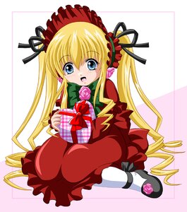 Rating: Safe Score: 0 Tags: 1girl blonde_hair blue_eyes bow box dress drill_hair flower full_body gift hair_ribbon image long_hair long_sleeves looking_at_viewer open_mouth pink_rose red_dress ringlets rose shinku shoes sitting solo twin_drills twintails valentine wariza User: admin