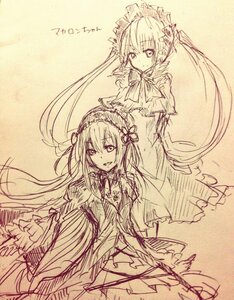 Rating: Safe Score: 0 Tags: 2girls auto_tagged blush dress eyebrows_visible_through_hair hairband image long_hair long_sleeves looking_at_viewer monochrome multiple_girls open_mouth pair shinku sketch smile suigintou traditional_media very_long_hair User: admin