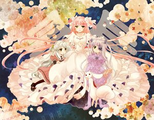 Rating: Safe Score: 0 Tags: 3girls barasuishou bow cloud dress flower hair_bow image kaname_madoka long_hair moon multiple_girls multiple_persona pink_hair ribbon sitting smile solo twintails two_side_up ultimate_madoka very_long_hair yellow_eyes User: admin