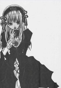 Rating: Safe Score: 0 Tags: 1girl dress flower frills greyscale hairband image long_hair long_sleeves looking_at_viewer monochrome rose solo suigintou User: admin