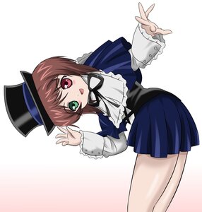 Rating: Safe Score: 0 Tags: 1girl :d bangs blue_dress blush brown_hair green_eyes hat heterochromia image long_sleeves looking_at_viewer open_mouth pantyhose red_eyes skirt smile solo souseiseki top_hat User: admin