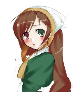Rating: Safe Score: 0 Tags: 1girl :o blush brown_hair dress green_dress green_eyes hat head_scarf heterochromia image long_hair long_sleeves looking_at_viewer looking_back red_eyes simple_background solo suiseiseki upper_body white_background User: admin