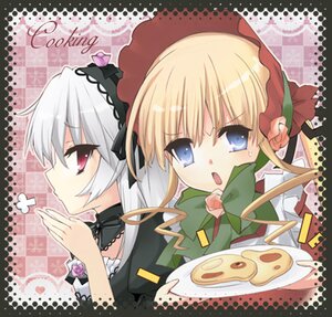 Rating: Safe Score: 0 Tags: 2girls blonde_hair blue_eyes bonnet cake cup dress food hairband image long_hair long_sleeves multiple_girls open_mouth pair shinku silver_hair suigintou User: admin