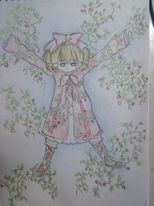 Rating: Safe Score: 0 Tags: 1girl blonde_hair bow dress drill_hair expressionless flower full_body hair_bow hina_ichigo hinaichigo image long_sleeves looking_at_viewer pink_bow pink_dress plant solo standing traditional_media vines watercolor_(medium) User: admin