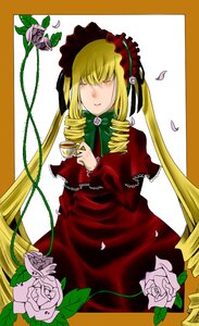 Rating: Safe Score: 0 Tags: 1girl blonde_hair bow cup dress drill_hair flower image long_hair petals pink_rose red_dress rose shinku solo teacup twintails white_flower white_rose User: admin