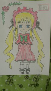 Rating: Safe Score: 0 Tags: 1girl blonde_hair blue_eyes bonnet dress expressionless flower full_body image long_hair long_sleeves looking_at_viewer photo red_dress shinku simple_background solo standing tears traditional_media twintails User: admin