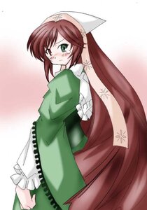 Rating: Safe Score: 0 Tags: 1girl blush brown_hair crying crying_with_eyes_open dress frills green_dress green_eyes hat heterochromia image long_sleeves looking_at_viewer solo suiseiseki tears User: admin