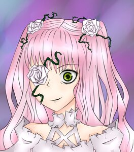 Rating: Safe Score: 0 Tags: 1girl bare_shoulders flower green_eyes hair_flower hair_ornament image kirakishou long_hair one_eye_closed pink_hair rose smile solo white_flower white_rose User: admin