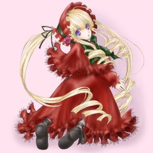 Rating: Safe Score: 0 Tags: 1girl black_footwear blonde_hair blue_eyes bonnet bow dress drill_hair full_body image long_hair long_sleeves looking_at_viewer looking_back pink_background red_dress shinku shoes solo standing twintails very_long_hair User: admin