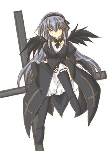 Rating: Safe Score: 0 Tags: 1girl black_dress black_wings boots detached_collar dress frills full_body hairband image juliet_sleeves lolita_hairband long_hair long_sleeves looking_at_viewer puffy_sleeves ribbon rozen_maiden simple_background sitting solo suigintou very_long_hair white_background wings zero_point User: admin