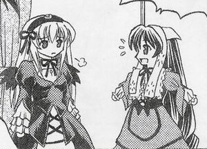 Rating: Safe Score: 0 Tags: 2girls :d blush dress greyscale hairband image lolita_hairband long_hair long_sleeves monochrome multiple_girls open_mouth pair simple_background smile suigintou suiseiseki very_long_hair wings User: admin