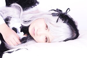 Rating: Safe Score: 0 Tags: 1girl closed_mouth eyelashes hair_ornament lace lips long_hair looking_at_viewer red_eyes solo striped suigintou vertical_stripes white_hair User: admin