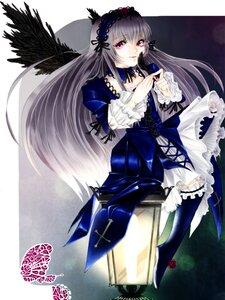 Rating: Safe Score: 0 Tags: 1girl black_wings cross-laced_clothes detached_collar dress feathers flower frills hairband image long_hair long_sleeves looking_at_viewer pink_eyes rose silver_hair solo suigintou wings User: admin