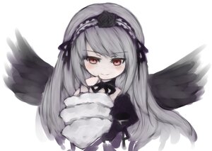 Rating: Safe Score: 0 Tags: 1girl bare_shoulders black_wings dress feathered_wings feathers flower hairband image long_hair looking_at_viewer red_eyes rose smile solo striped suigintou vertical_stripes white_background wings User: admin