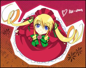 Rating: Safe Score: 0 Tags: 1girl blonde_hair blue_eyes bonnet bow bowtie cup dress flower frills green_bow green_neckwear image in_container long_hair long_sleeves looking_at_viewer red_dress rose shinku smile solo teacup twintails User: admin