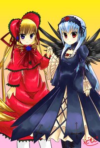 Rating: Safe Score: 0 Tags: 2girls black_wings blonde_hair blue_eyes blush bonnet bow dress flower frills image long_hair long_sleeves looking_at_viewer multiple_girls pair red_dress red_eyes rose shinku sidelocks simple_background standing suigintou twintails very_long_hair wings yellow_background User: admin