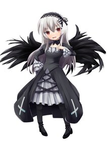 Rating: Safe Score: 0 Tags: 1girl :d black_dress black_footwear black_wings blush boots dress eyebrows_visible_through_hair frills full_body gothic_lolita hairband image lolita_fashion long_hair long_sleeves looking_at_viewer open_mouth red_eyes silver_hair smile solo striped suigintou white_background wings User: admin