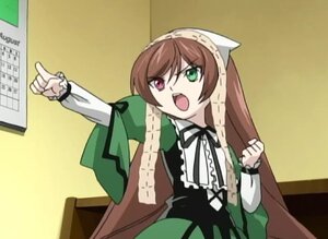 Rating: Safe Score: 0 Tags: 1girl brown_hair dress frills green_dress green_eyes heterochromia image long_hair long_sleeves open_mouth red_eyes ribbon simple_background solo suiseiseki twintails very_long_hair User: admin