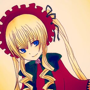 Rating: Safe Score: 0 Tags: 1girl blonde_hair blue_eyes bonnet bow drill_hair flower image long_hair looking_at_viewer pink_rose rose shinku sidelocks simple_background smile solo twin_drills upper_body User: admin