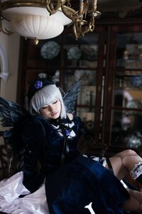 Rating: Safe Score: 0 Tags: 1girl black_wings blurry blurry_background closed_eyes depth_of_field doll_joints dress feathered_wings feathers frills indoors lips long_sleeves silver_hair sitting sleeping solo stained_glass suigintou wings User: admin