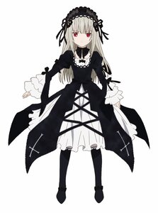 Rating: Safe Score: 0 Tags: 1girl bangs black_dress black_legwear black_ribbon dress expressionless eyebrows_visible_through_hair frills full_body gothic_lolita hairband image juliet_sleeves lolita_fashion long_hair long_sleeves looking_at_viewer pantyhose puffy_sleeves red_eyes ribbon silver_hair simple_background solo standing striped suigintou vertical_stripes white_background User: admin