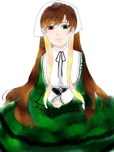 Rating: Safe Score: 0 Tags: 1girl brown_hair dress green_dress green_eyes head_scarf heterochromia image long_hair long_sleeves looking_at_viewer red_eyes simple_background solo suiseiseki very_long_hair white_background User: admin