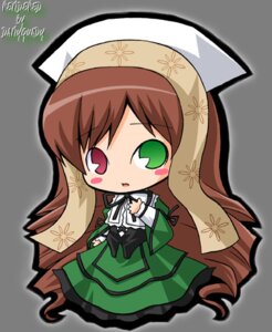 Rating: Safe Score: 0 Tags: 1girl blush_stickers brown_hair chibi dress full_body green_dress green_eyes head_scarf heterochromia image long_hair long_sleeves looking_at_viewer red_eyes ribbon solo suiseiseki transparent_background very_long_hair User: admin
