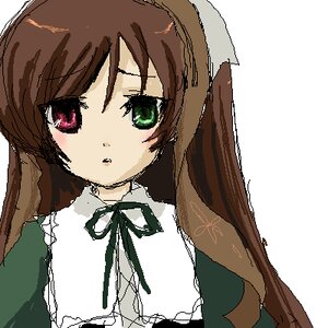 Rating: Safe Score: 0 Tags: 1girl bangs brown_hair dress green_eyes image long_hair long_sleeves looking_at_viewer oekaki red_eyes ribbon simple_background solo suiseiseki upper_body User: admin