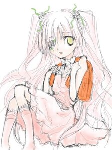 Rating: Safe Score: 0 Tags: 1girl :d dress eyepatch flower green_eyes image kirakishou long_hair long_sleeves looking_at_viewer open_mouth simple_background sitting solo very_long_hair white_background User: admin